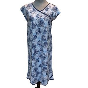 Garnet Hill Blue and White Asian wrap organic cotton nightgown